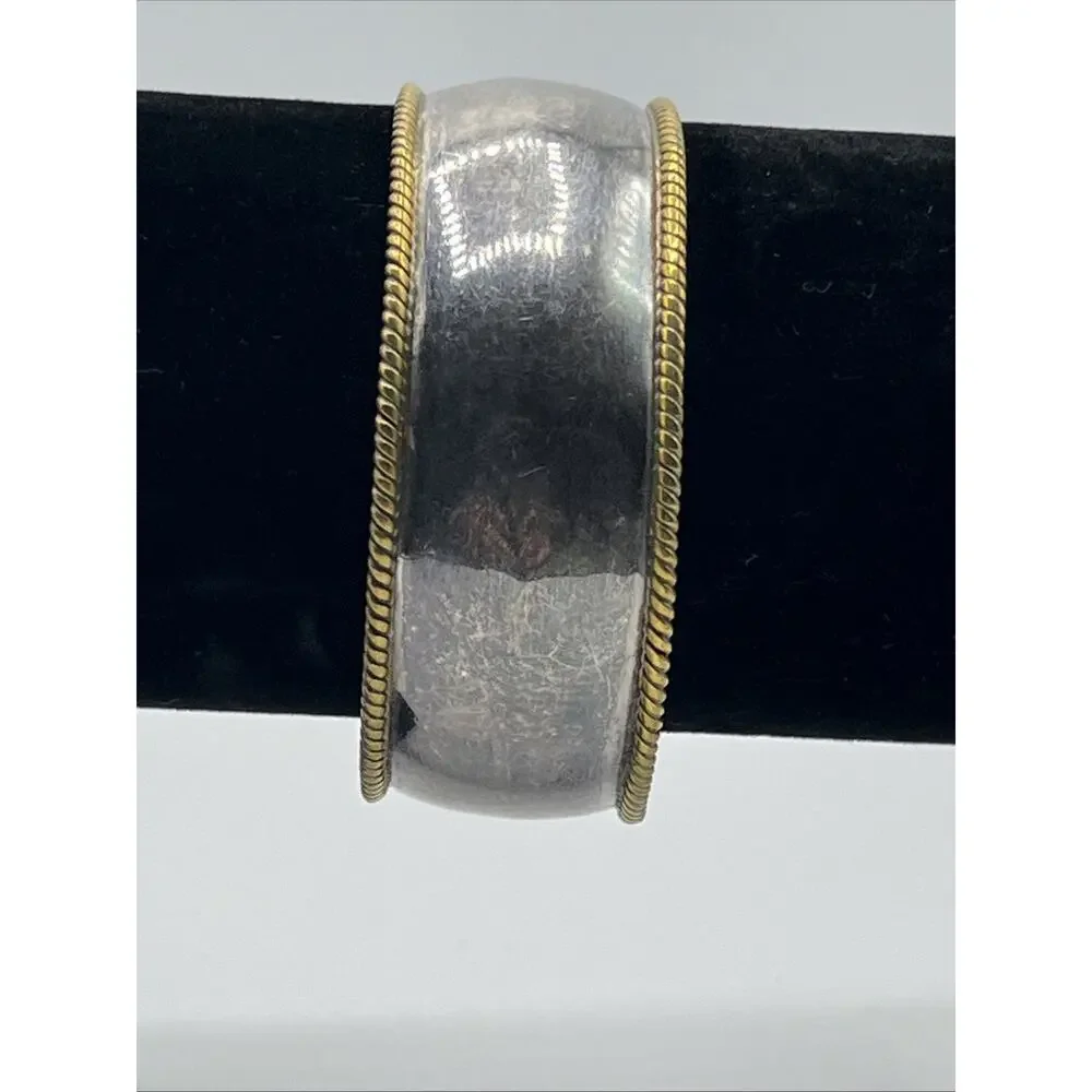 LATON MEXICO 925 Silver Vintage Two Tone Raised Braided Edge Cuff Bracelet